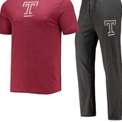 Concepts Sport Men's Heathered Charcoal/Cherry Temple Owls Meter T-Shirt & Pants Sleep Set
