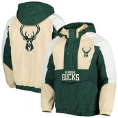 Starter Men's Hunter Green Milwaukee Bucks Body Check Raglan Hoodie Half-Zip Jacket
