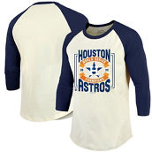Men's Majestic Threads Cream/Navy Houston Astros 2022 World Series Champions Divide And Conquer Tri-Blend Raglan 3/4-Sleeve T-Shirt