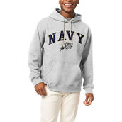 League Collegiate Wear Men's Heather Gray Navy Midshipmen Arch Essential Fleece Pullover Hoodie