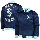 Mitchell & Ness Men's Deep Sea Blue Seattle Kraken Heavyweight Satin Full-Snap Jacket