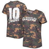 Majestic Threads Women's Threads Justin Herbert Camo Los Angeles Chargers Name & Number V-Neck Tri-Blend T-Shirt