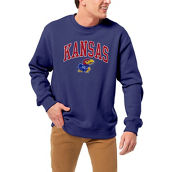 League Collegiate Wear Men's Royal Kansas Jayhawks 1965 Arch Essential Fleece Pullover Sweatshirt