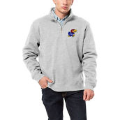 League Collegiate Wear Men's Heather Gray Kansas Jayhawks Stack Essential Fleece Quarter-Zip Sweatshirt