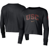 Nike Women's Black USC Trojans 2-Hit Cropped Long Sleeve Logo T-Shirt
