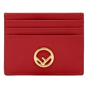 Fendi F Logo Fragola Red Leather Card Case Wallet 8M0445