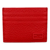 Fendi Red Calfskin Grained Leather Logo Card Case Wallet 7M0164