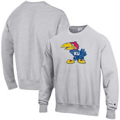 Champion Men's Heathered Gray Kansas Jayhawks Vault Logo Reverse Weave Pullover Sweatshirt