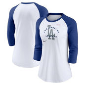 Nike Women's White/Royal Los Angeles Dodgers Next Up Tri-Blend Raglan 3/4-Sleeve T-Shirt
