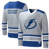 Starter Men's Gray/Blue Tampa Bay Lightning Cross Check Jersey V-Neck Long Sleeve T-Shirt