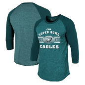 Majestic Threads Men's Threads Midnight Green Philadelphia Eagles Super Bowl LVII Tri-Blend Make It Happen Raglan 3/4 Sleeve T-Shirt