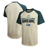 Majestic Threads Men's Threads Cream/Midnight Green Philadelphia Eagles Super Bowl LVII Goal Line Stand Raglan T-Shirt
