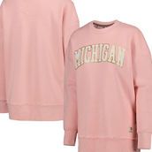 Pressbox Women's Pink Michigan Wolverines La Jolla Fleece Pullover Sweatshirt