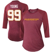 Majestic Threads Women's Chase Young Burgundy Washington Football Team Team Player Name & Number Tri-Blend Raglan 3/4-Sleeve T-Shirt