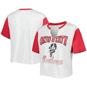'47 Women's Heather Gray/Scarlet Ohio State Buckeyes Dolly Cropped V-Neck T-Shirt