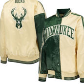 Starter Women's Hunter Green/Cream Milwaukee Bucks Split Colorblock Satin Full-Snap Varsity Jacket