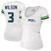 Majestic Threads Women's Russell Wilson White Seattle Seahawks Fashion Player Name & Number V-Neck T-Shirt