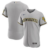 Nike Men's Gray Milwaukee Brewers Road Authentic Team Logo Jersey
