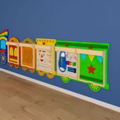 Flash Furniture Bright Beginnings Commercial Grade Wooden Train STEAM Wall System with 5 Accessory Panel Holders