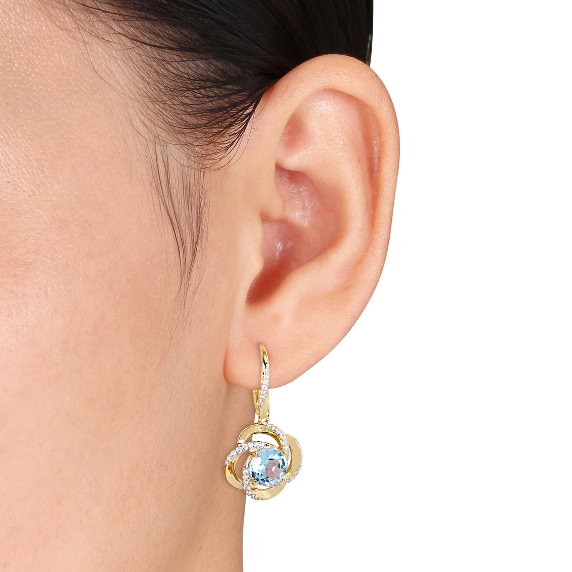 Sofia B. Blue & White Topaz Love Knot Swirl Earrings Yellow Plated Sterling Silver - Image 2 of 2