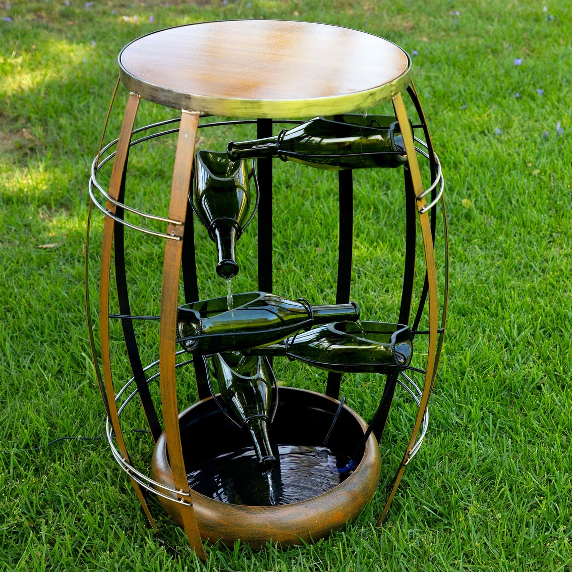 Alpine Metal Fountain with Tiered Glass Bottles - Image 3 of 6
