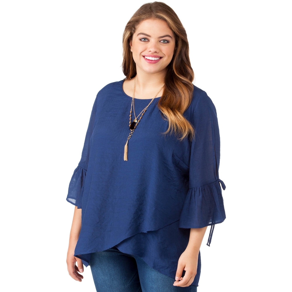 Agb Plus Size Tulip Front Gauze Blouse With Necklace | Tops | Clothing ...