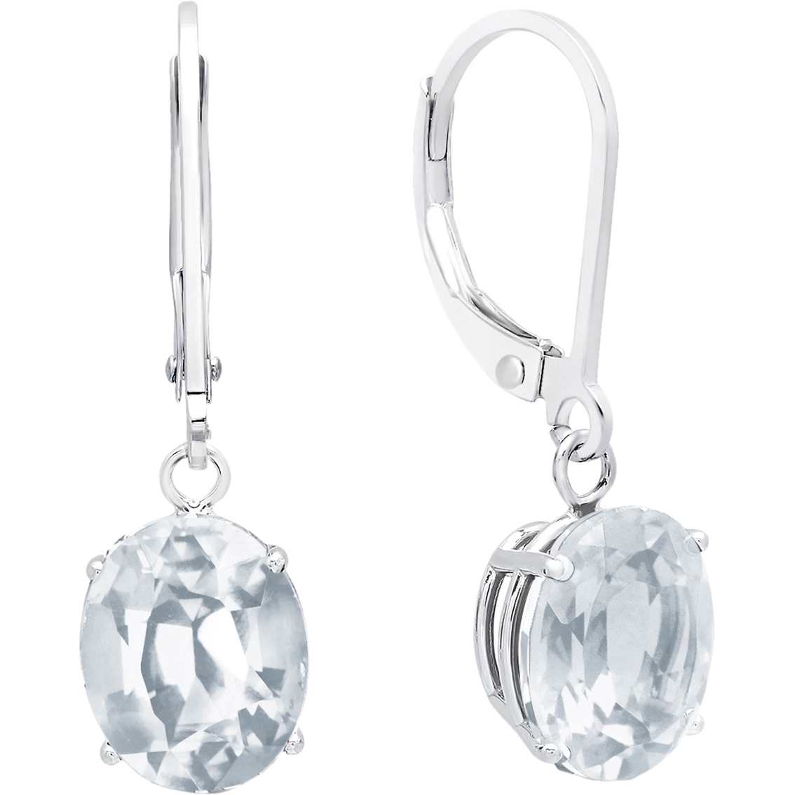 14k White Gold Oval White Topaz Dangle Earrings | Gemstone Earrings ...