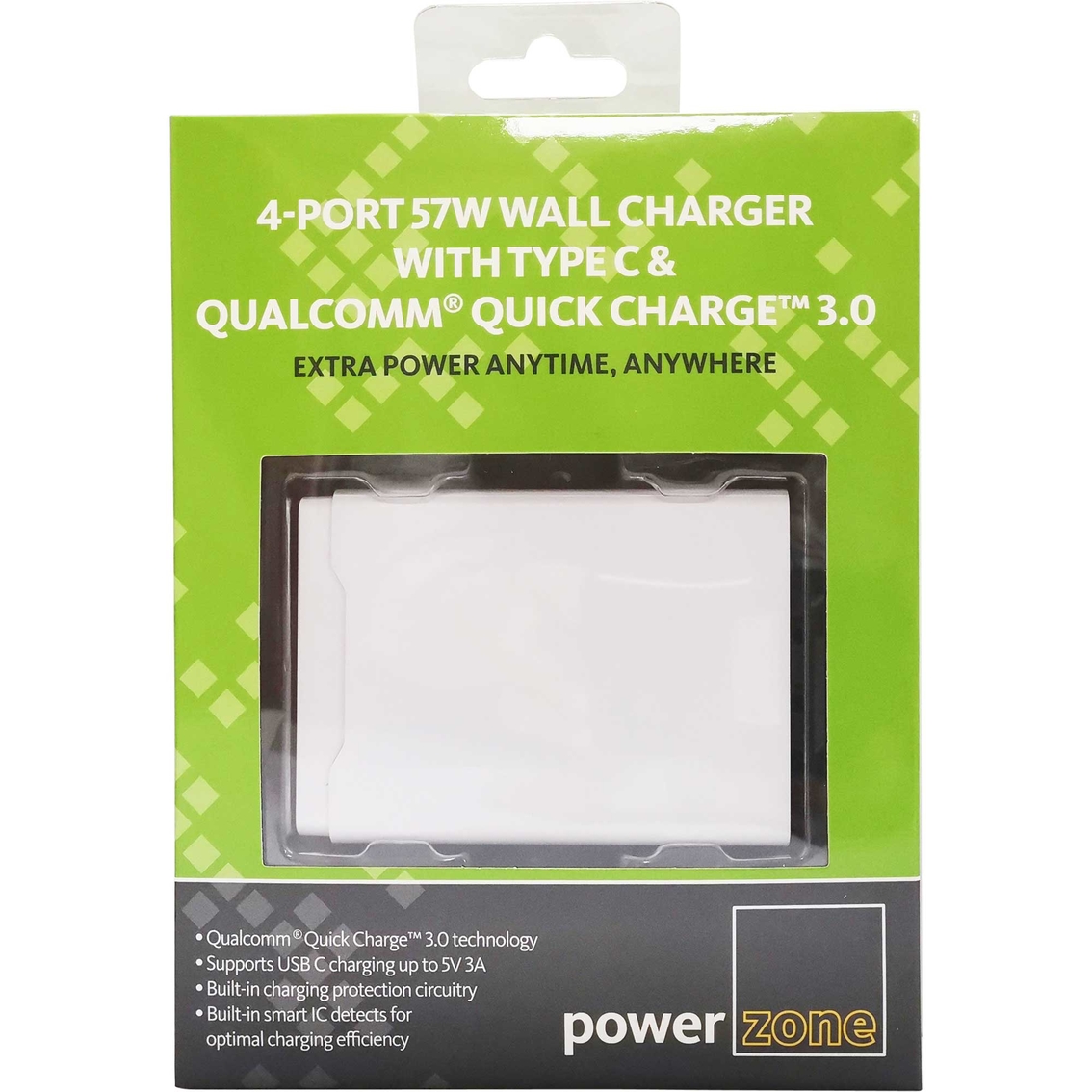 Powerzone 4 Port 57W Wall Charger with Type C & Qualcomm Quick Charge 3.0 - Image 3 of 4