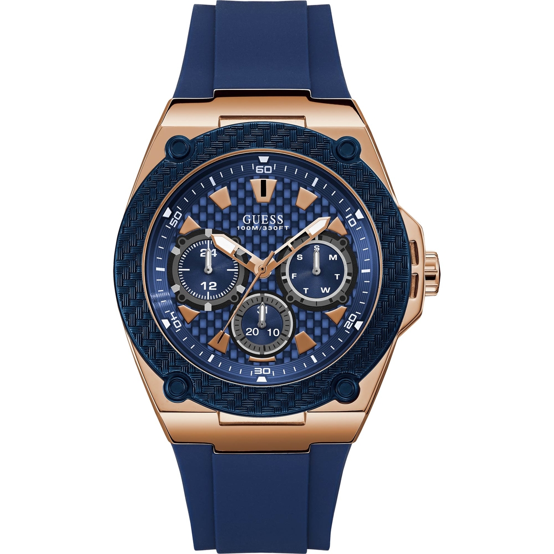 Guess Men's Blue And Goldtone Watch 45mm U1049g2 | Non-metal Band ...