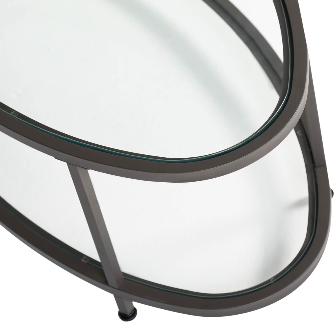 Studio Designs Home Camber 48 In. Oval Coffee Table in Pewter and Clear Glass - Image 3 of 4
