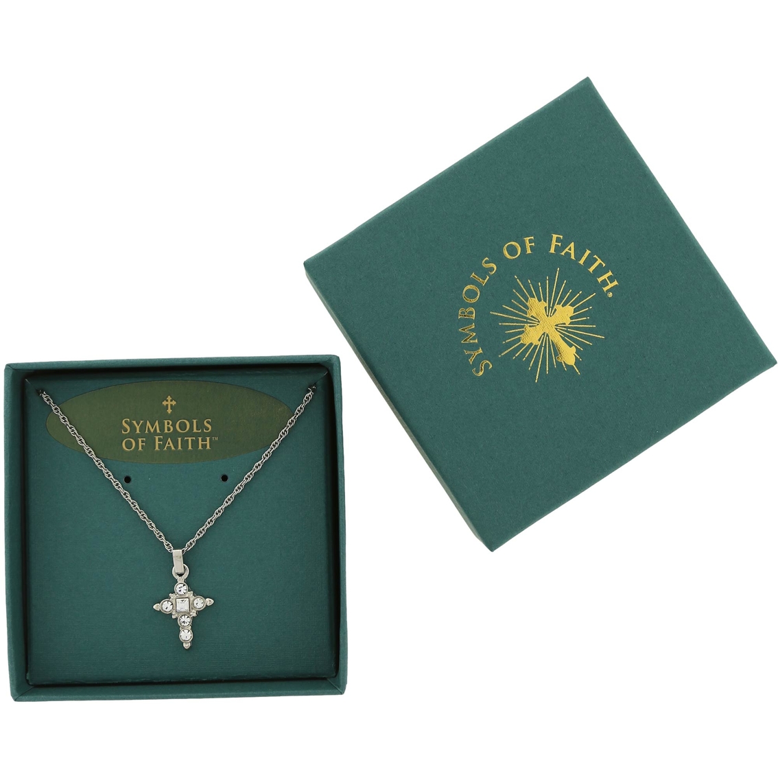 Symbols of Faith Silvertone Crystal Cross Pendant - Image 2 of 2