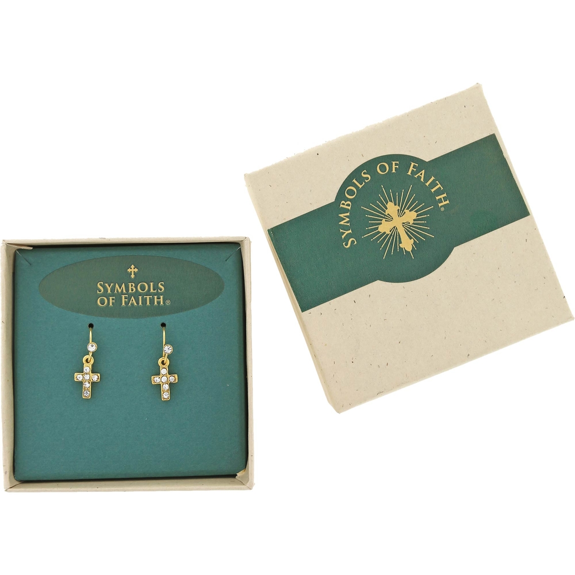 Symbols of Faith 14K Gold Dipped Crystal Cross Wire Drop Earrings - Image 2 of 2