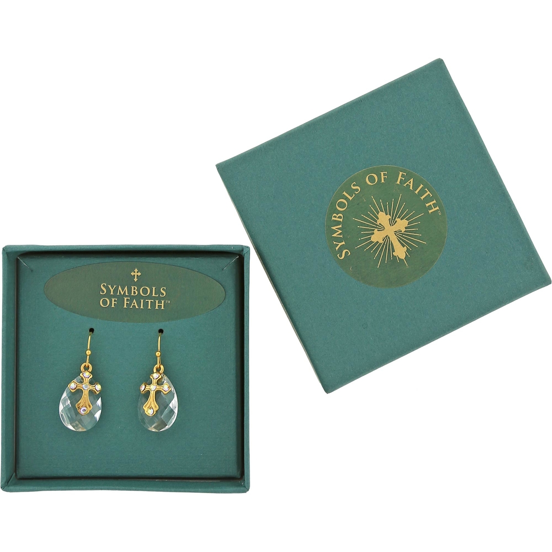 Symbols of Faith 14K Gold Dipped Crystal Briolette Cross Drop Earrings - Image 2 of 2