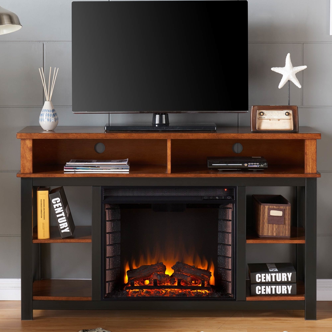 Electric Fireplace With Bookshelves On Each Side Fireplace World