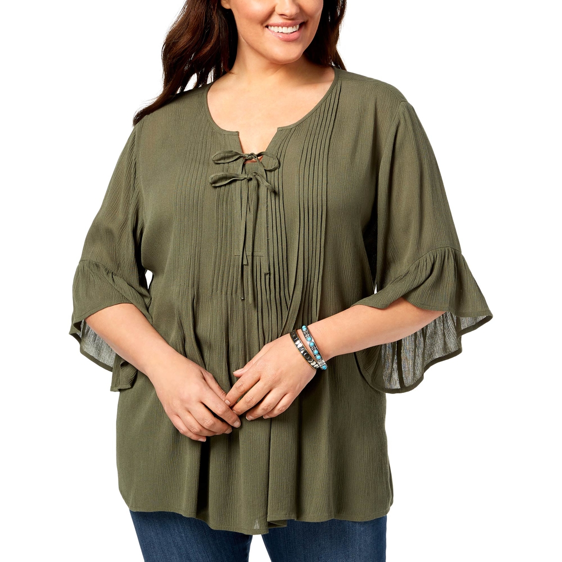 Style & Co. Plus Size Pintucked Ruffled Peasant Top | Tops | Clothing ...