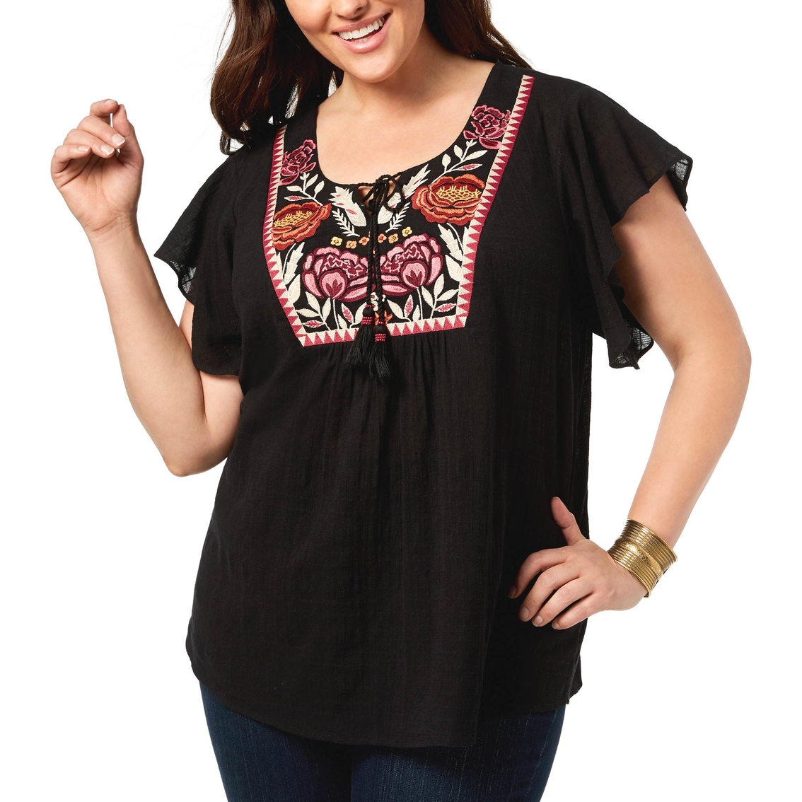 Style & Co. Plus Size Cotton Gauze Embroidered Peasant Top | Tops ...