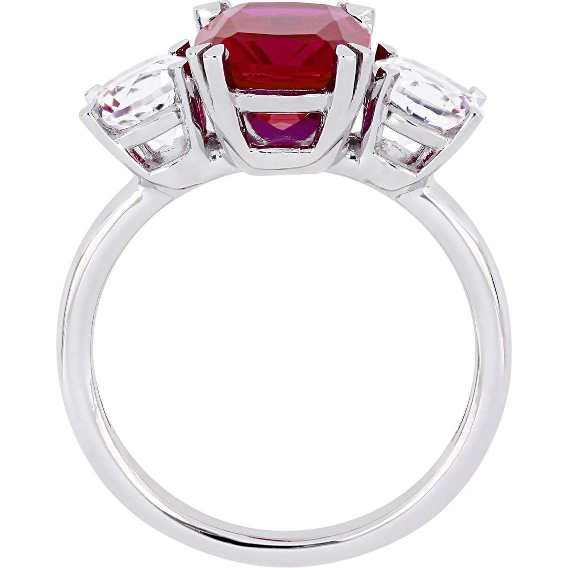 Sofia B. 10K White Gold Created Ruby and Created White Sapphire Three-Stone Ring - Image 2 of 4