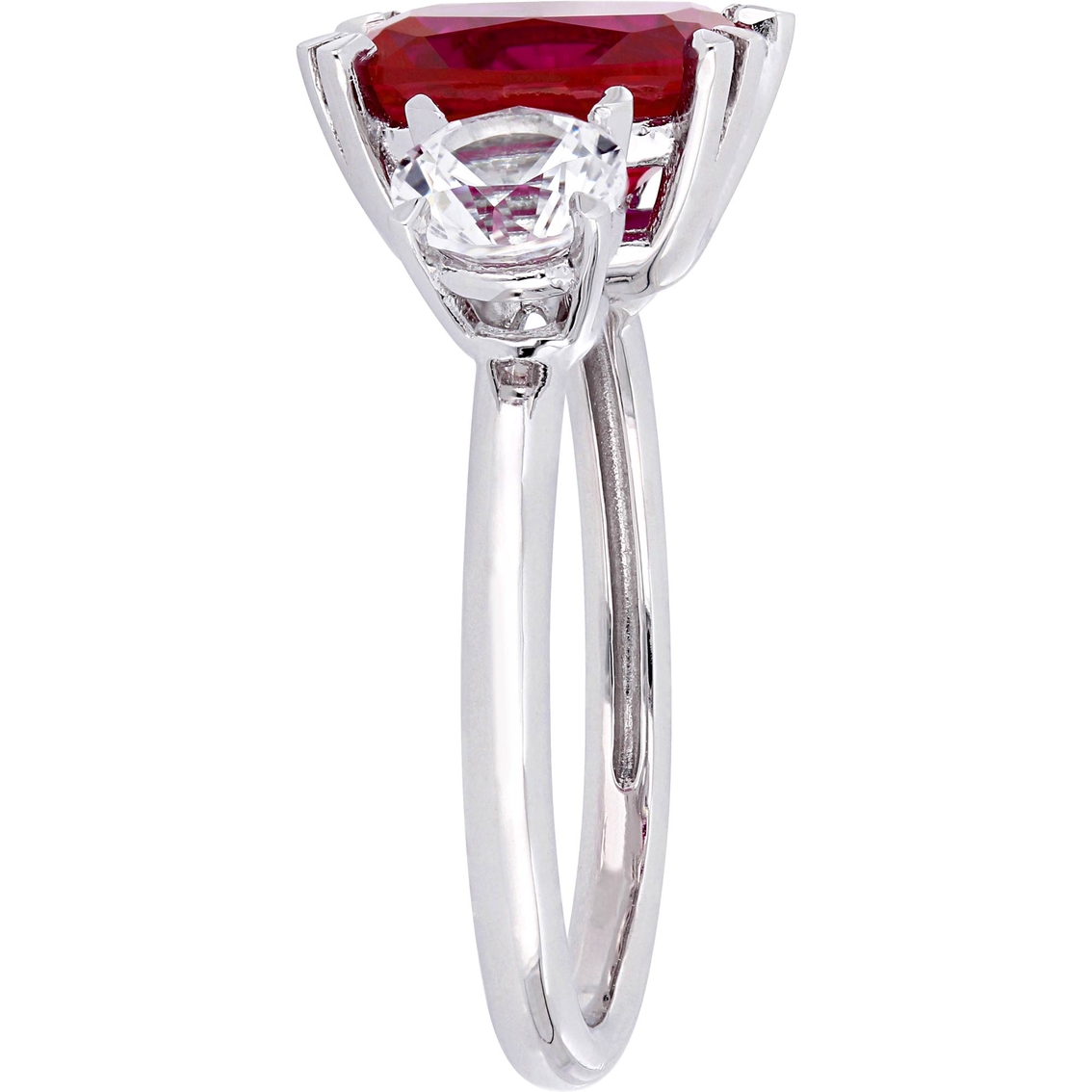 Sofia B. 10K White Gold Created Ruby and Created White Sapphire Three-Stone Ring - Image 3 of 4