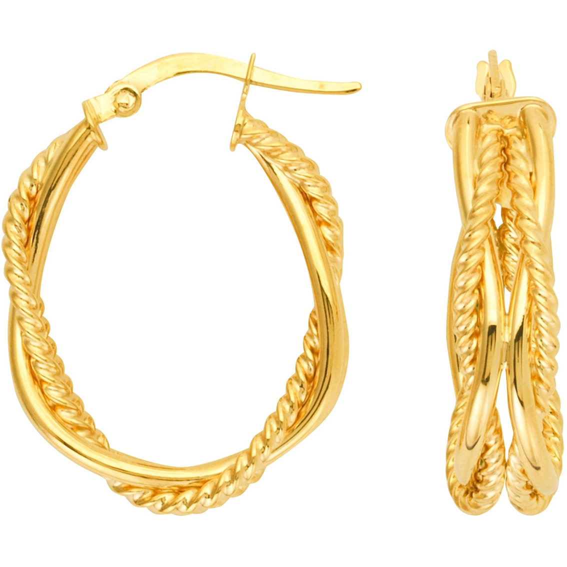14k Yellow Gold Polished & Textured Tube Braided Hoop Earrings | Gold ...