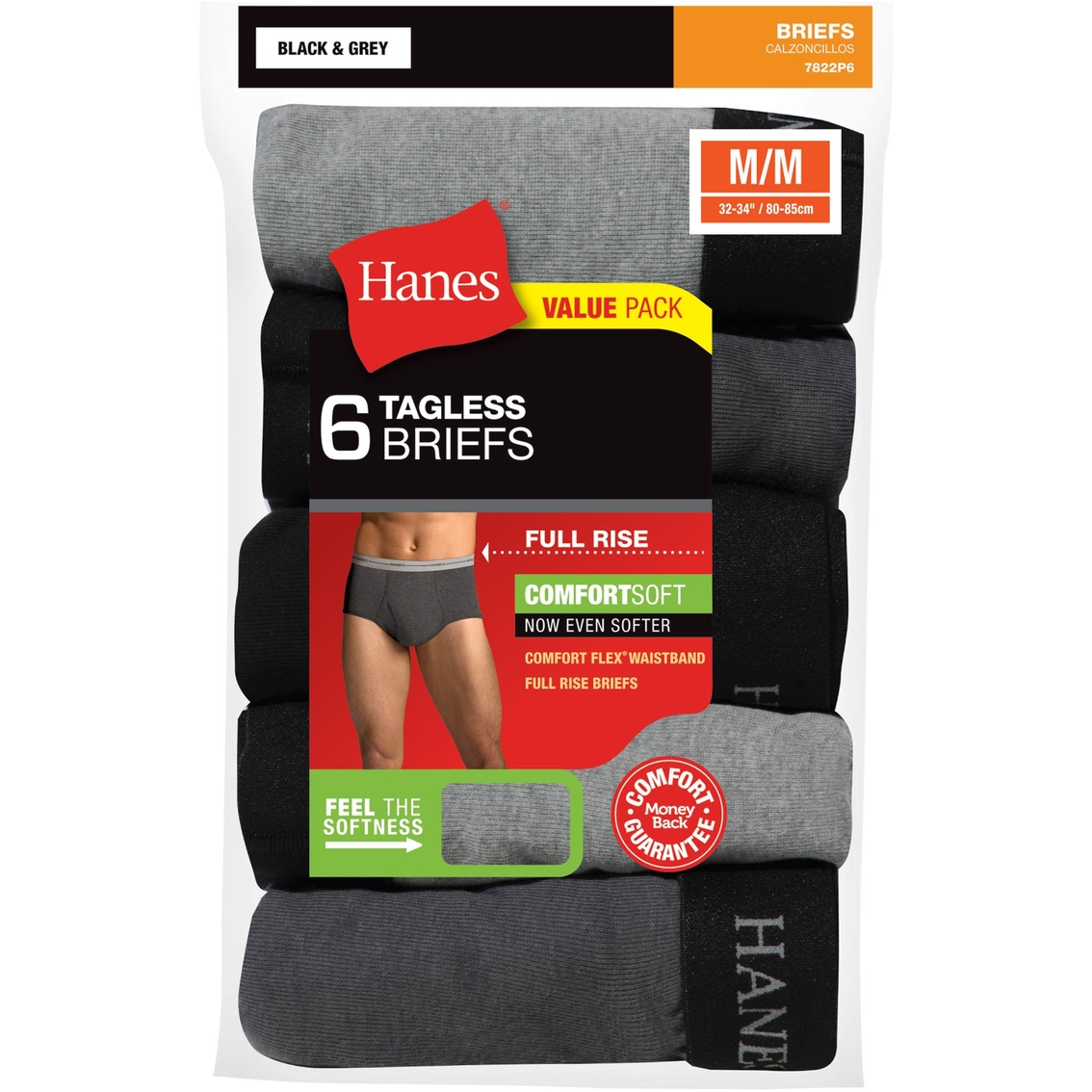 Hanes Tagless Comfort Flex Full Rise Briefs 6 Pk., Underwear, Clothing &  Accessories