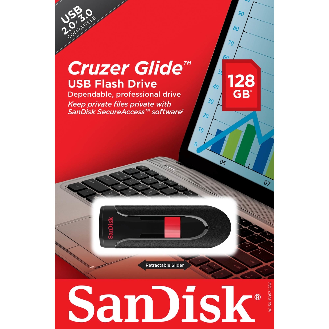 SanDisk Cruzer Glide 128GB USB 2.0 Flash Drive - Image 5 of 5
