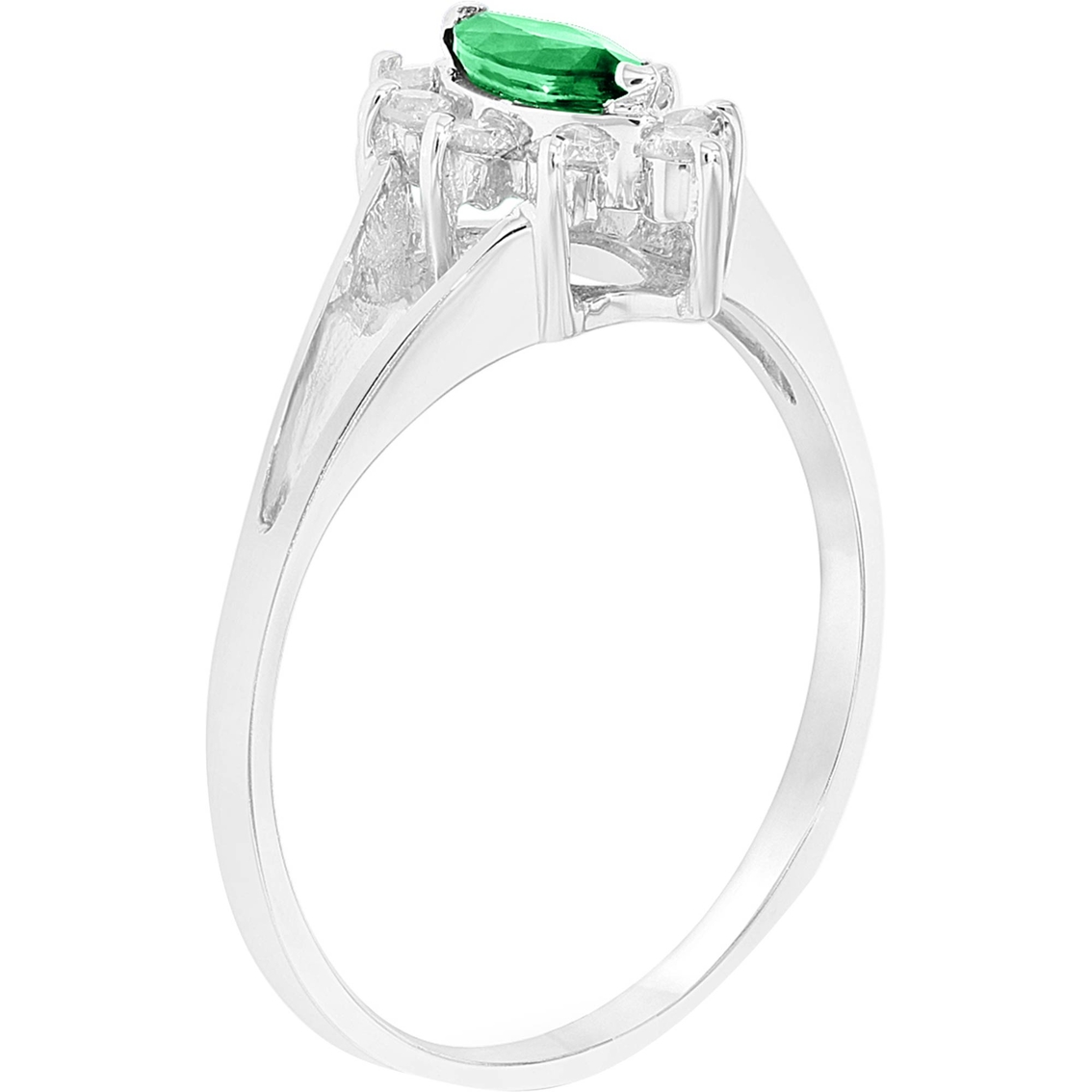 14k White Gold Diamond And 6x3mm Marquis Shaped Emerald Ring | Gemstone ...