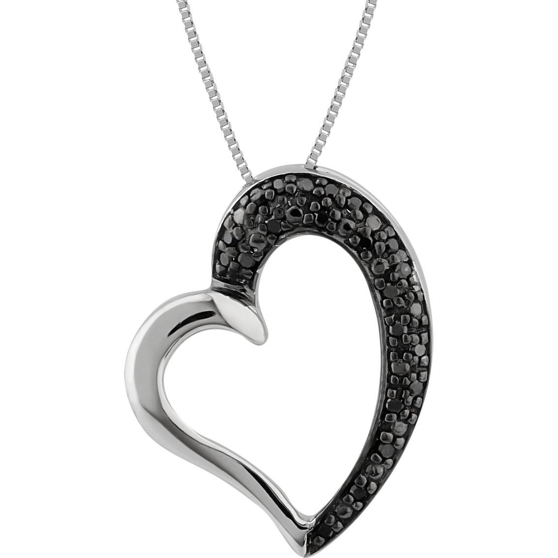 Sterling Silver Black Diamond Accent Heart Pendant 18 In. Necklace