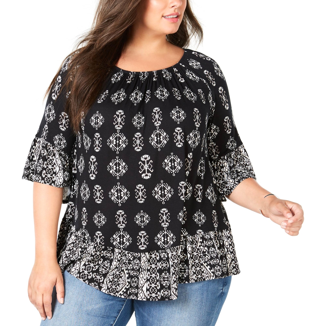 Style & Co. Plus Size Mixed Print Off The Shoulder Top | Blouses ...