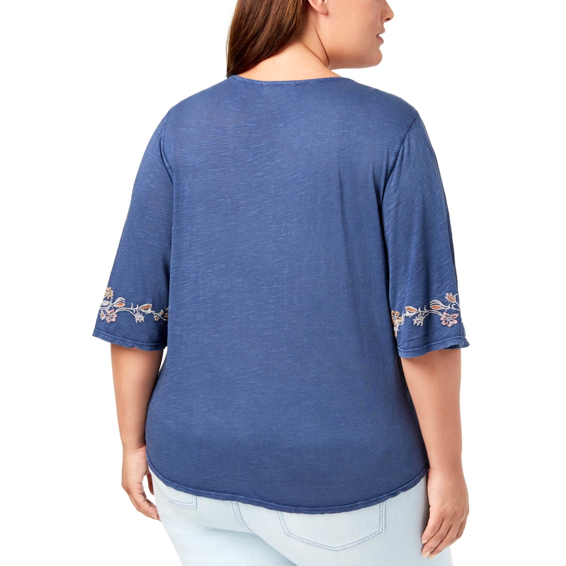 Style & Co. Plus Size Lace Up Embroidered Peasant Top - Image 2 of 2