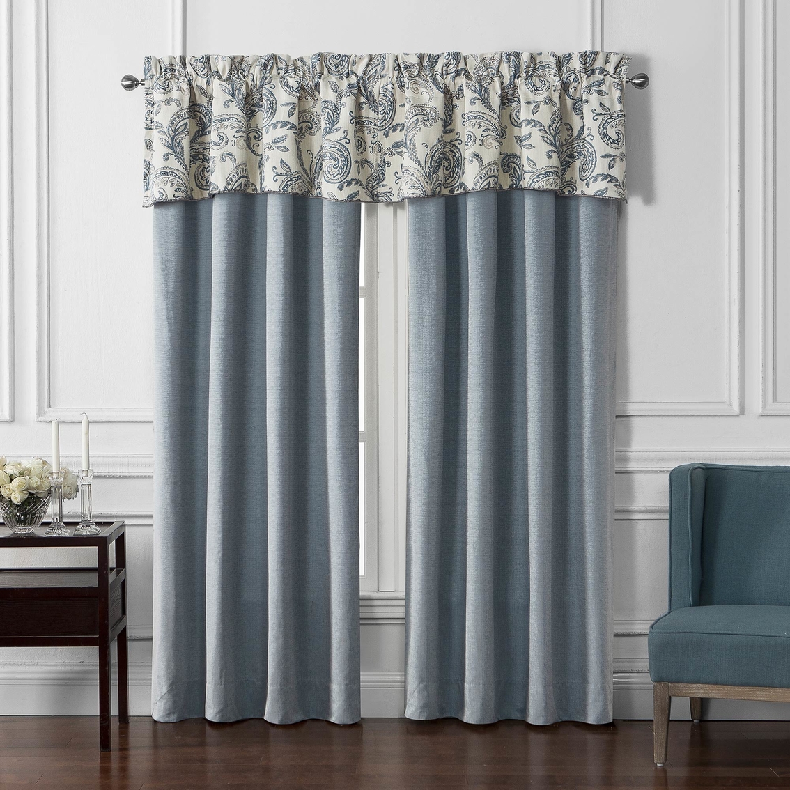 Waterford Florence Chambray Blue Scalloped Valance - Image 3 of 3