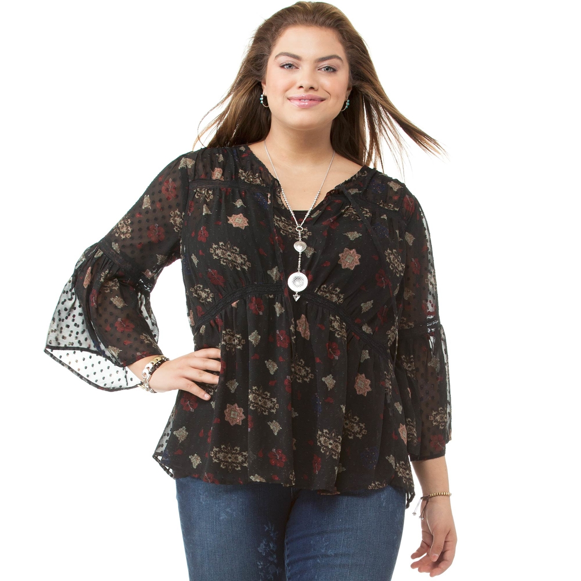 Lucky Brand Plus Size Swiss Dot Floral Top, Tops, Clothing & Accessories