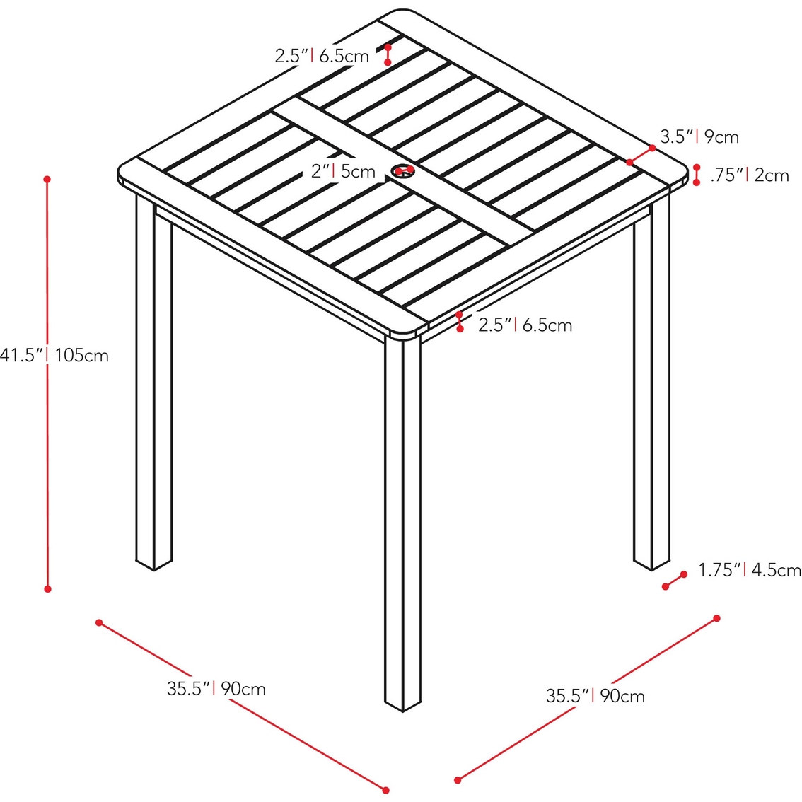 CorLiving Miramar Hardwood Outdoor Bar Height Table - Image 4 of 4