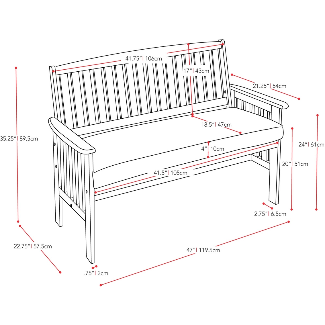 CorLiving Miramar Hardwood Outdoor Bench - Image 4 of 4