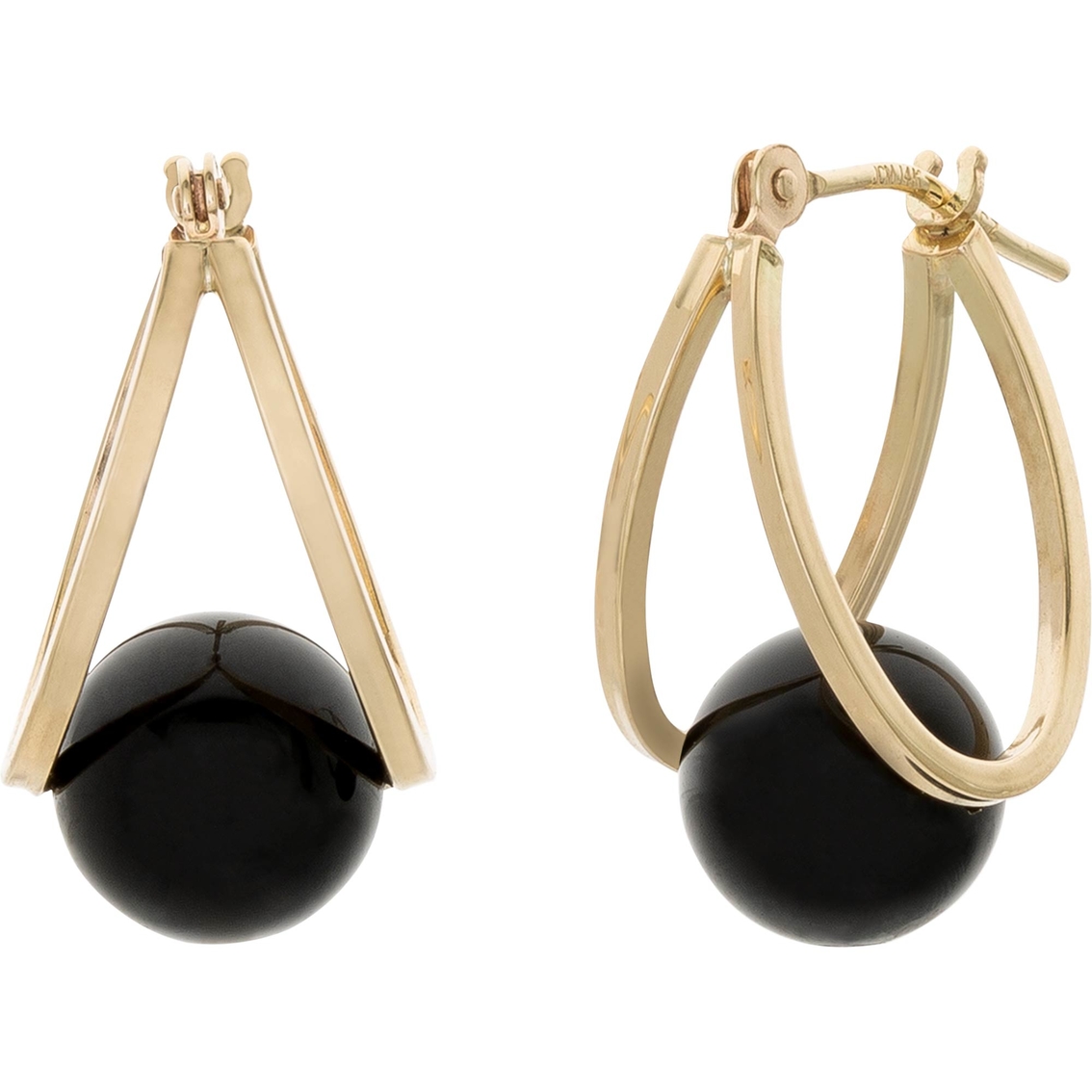 10k Yellow Gold Captured Black Onyx Hoop Earrings | Gemstone Earrings ...